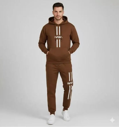 2 Pcs Men's Fleece Printed Hoodie Track Suit